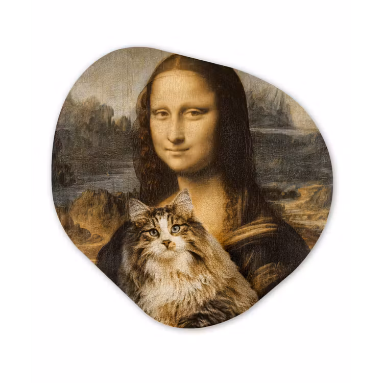 Mona Lisa - Kat - Leonardo da Vinci - Vintage - Kunstwerk - Oude meesters - Schilderij Wandcirkel Organisch Forex 3mm klein -3d