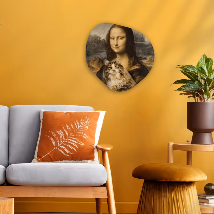 Mona Lisa - Kat - Leonardo da Vinci - Vintage - Kunstwerk - Oude meesters - Schilderij Wandcirkel Organisch Forex 3mm klein -sfeer4