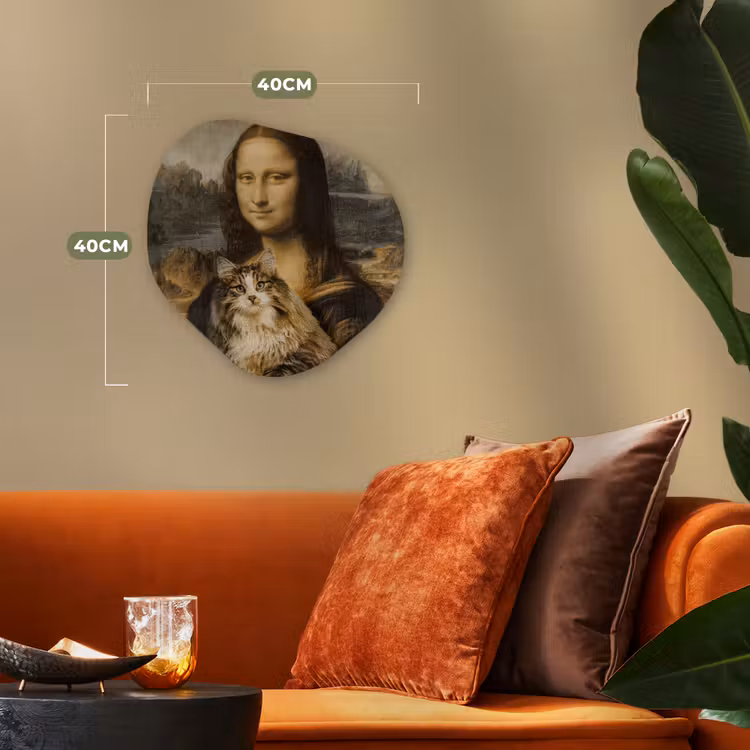 Mona Lisa - Kat - Leonardo da Vinci - Vintage - Kunstwerk - Oude meesters - Schilderij Wandcirkel Organisch Forex 3mm klein -sfeer3