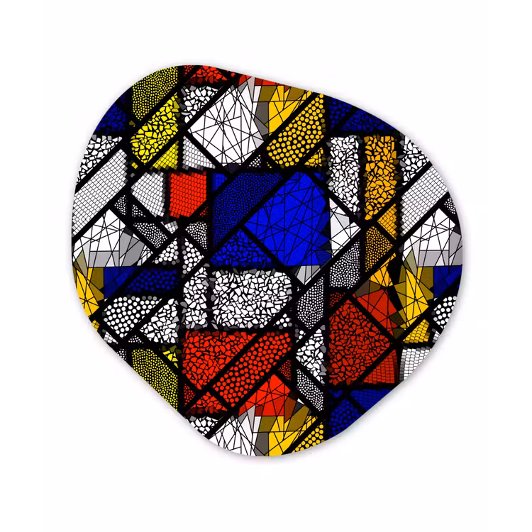 Mondriaan - Glas in lood - Oude Meesters - Kunstwerk - Abstract - Schilderij Wandcirkel Organisch Forex 3mm klein -3d