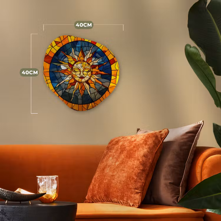 Mozaïek - Zon - Geel - Cirkel Wandcirkel Organisch Forex 3mm klein -sfeer3