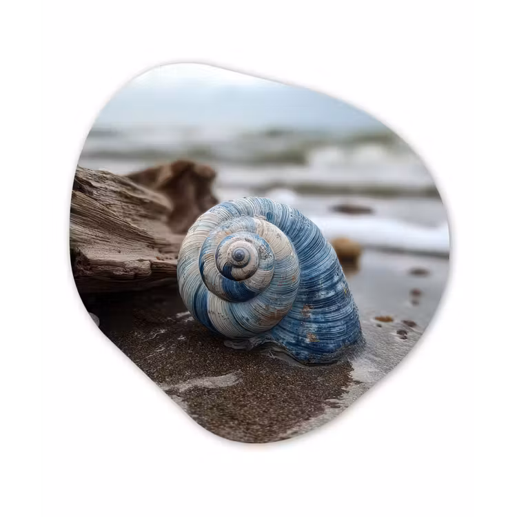 Schelp - Strand - Blauw - Zee Wandcirkel Organisch Forex 3mm klein -3d