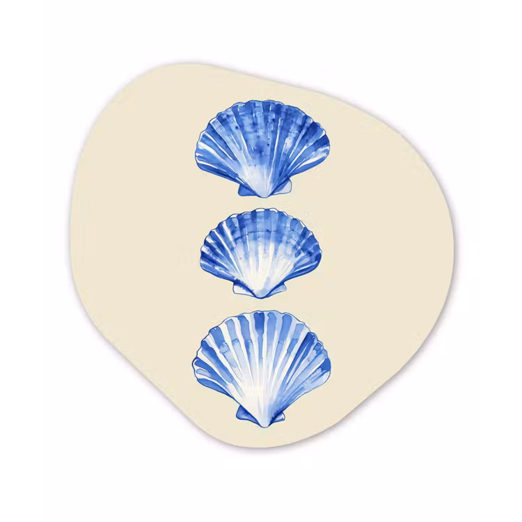 Schelpen - Blauw - Beige Wandcirkel Organisch Forex 3mm klein -3d