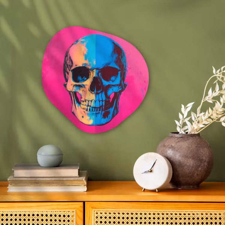 Neon - Blauw - Pop-art - Schedel Wandcirkel Organisch Forex 3mm klein -sfeer2