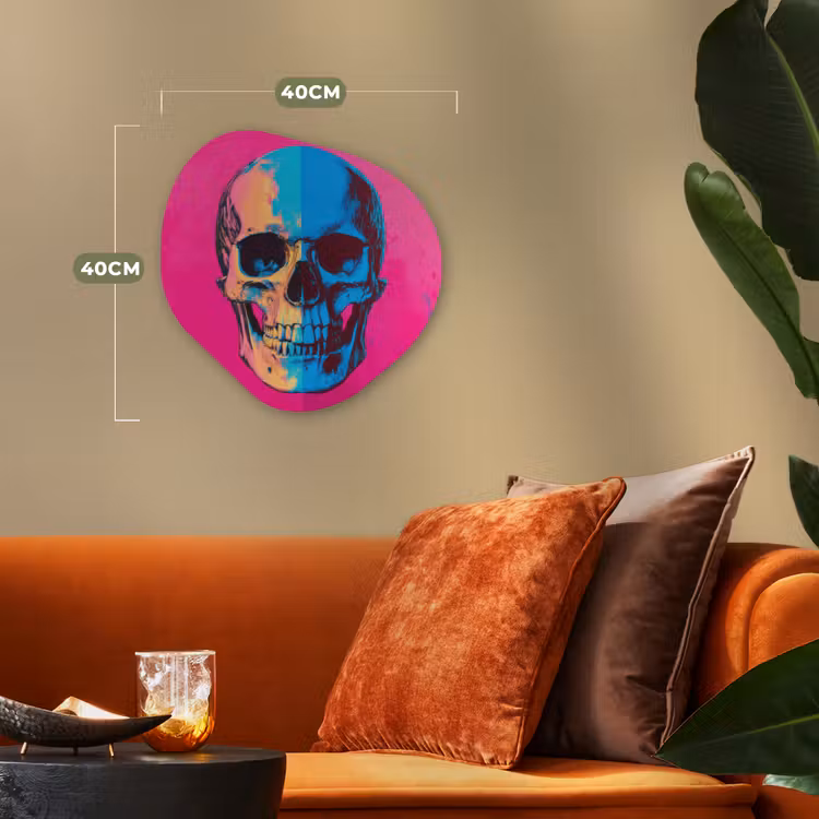 Neon - Blauw - Pop-art - Schedel Wandcirkel Organisch Forex 3mm klein -sfeer3