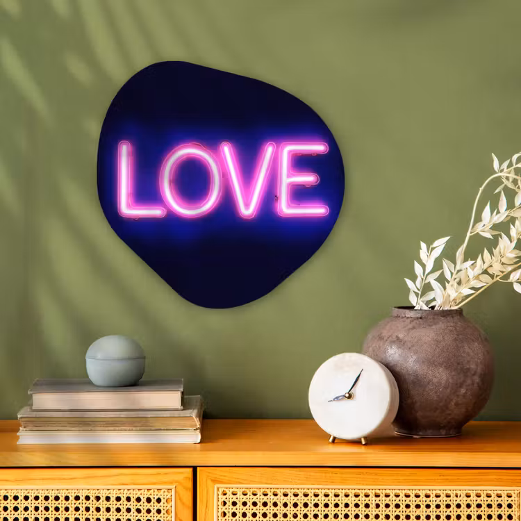 Neon - Love - Valentijn Wandcirkel Organisch Forex 3mm klein -sfeer2