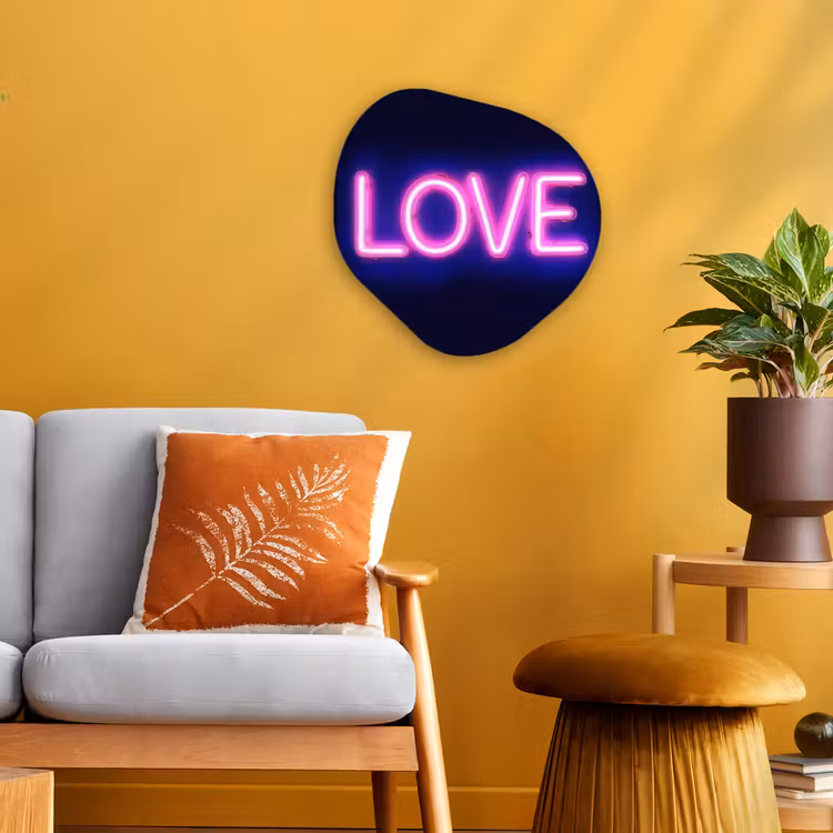 Neon - Love - Valentijn Wandcirkel Organisch Forex 3mm klein -sfeer4