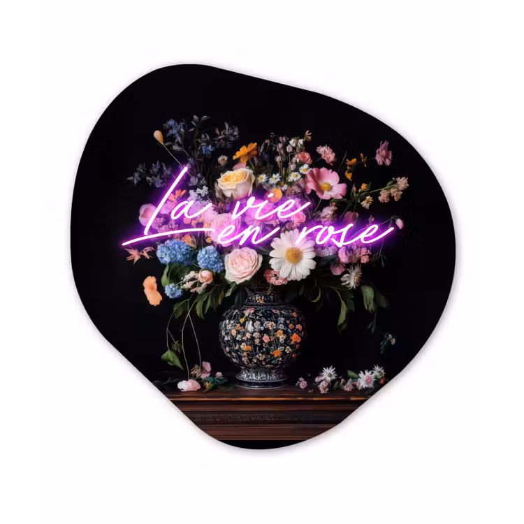 Neon - Vaas - Bloemen Wandcirkel Organisch Forex 3mm klein -3d