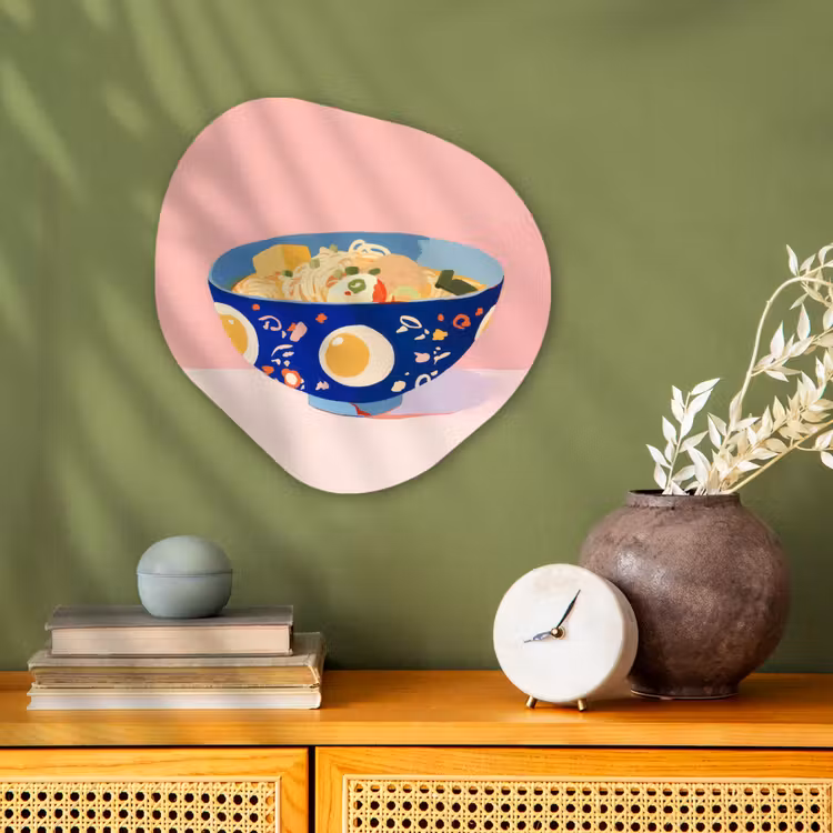 Noodles - Kom - Blauw - Illustratie Wandcirkel Organisch Forex 3mm klein -sfeer2