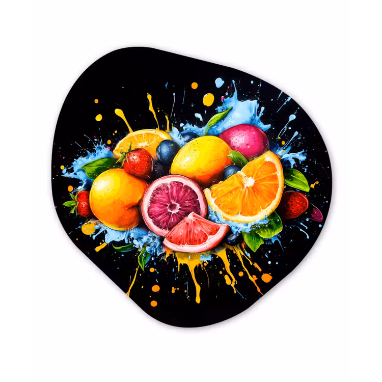 Fruit - Graffiti - Kleurrijk - Sinaasappel - Aardbei - Abstract Wandcirkel Organisch Forex 3mm klein -3d