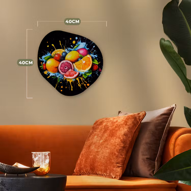 Fruit - Graffiti - Kleurrijk - Sinaasappel - Aardbei - Abstract Wandcirkel Organisch Forex 3mm klein -sfeer3