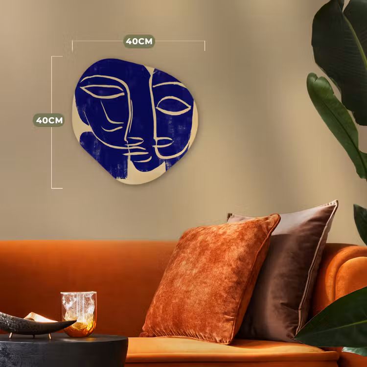 Okergeel - Blauw - Eenvoudige lijnen Wandcirkel Organisch Forex 3mm klein -sfeer3