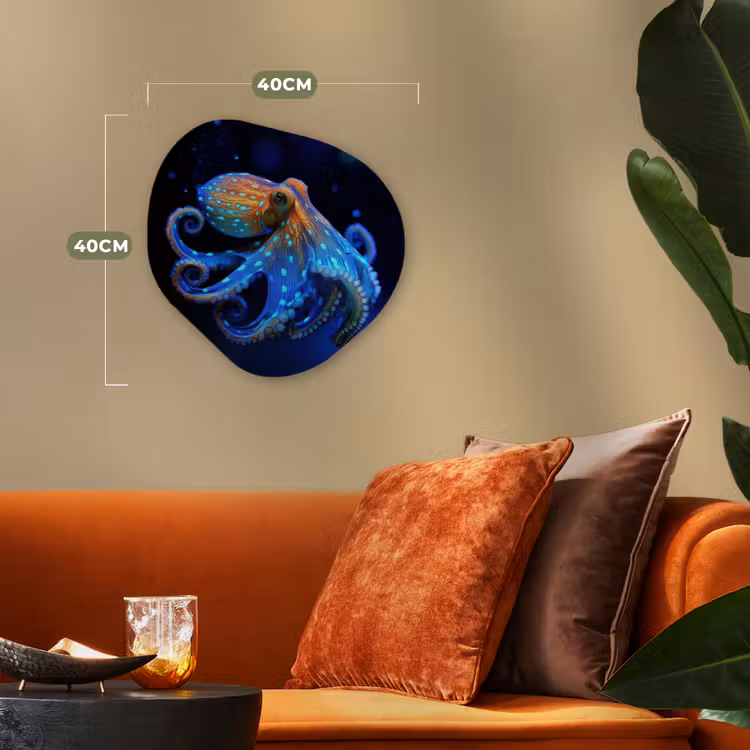 Octopus - Stippen - Blauw - Zee Wandcirkel Organisch Forex 3mm klein -sfeer3