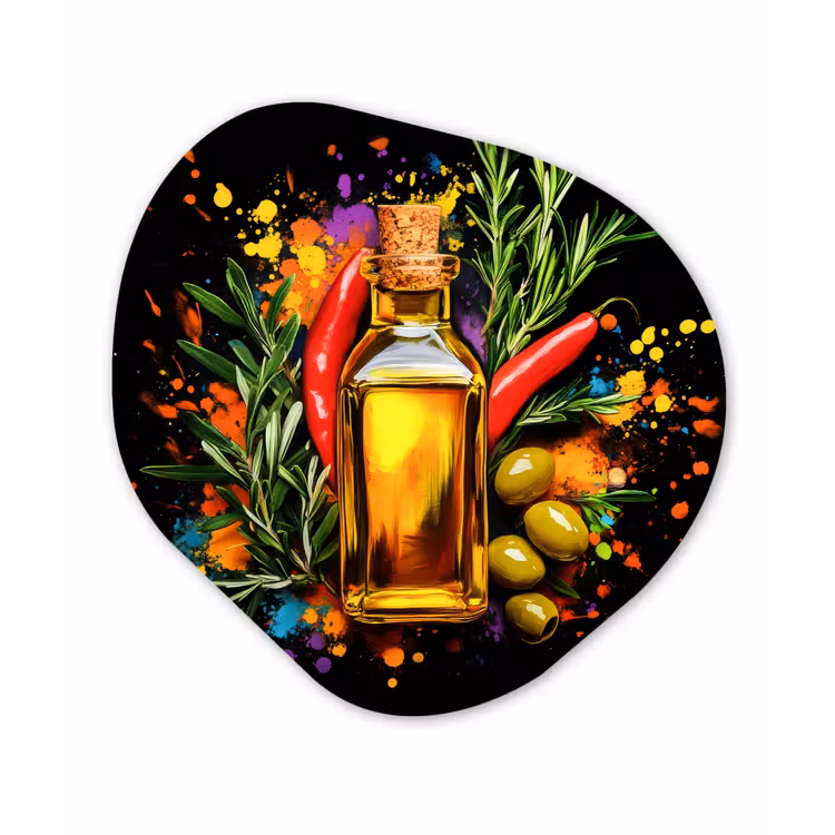 Olijfolie - Graffiti - Peper - Olijven - Modern Wandcirkel Organisch Forex 3mm klein -3d