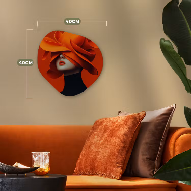 Oranje - Hoed - Vrouw Wandcirkel Organisch Forex 3mm klein -sfeer3