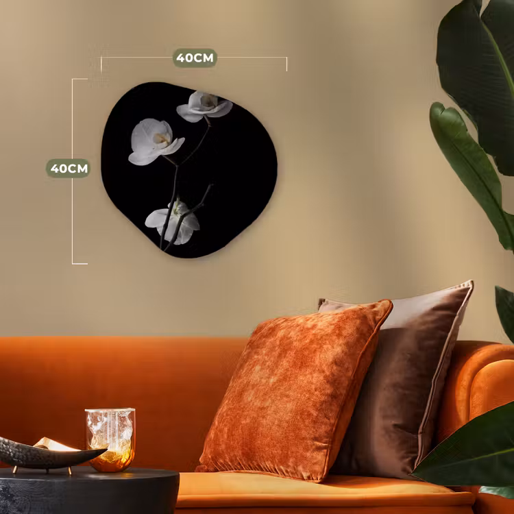 Orchidee - Bloemen - Zwart - Wit - Stilleven Wandcirkel Organisch Forex 3mm klein -sfeer3