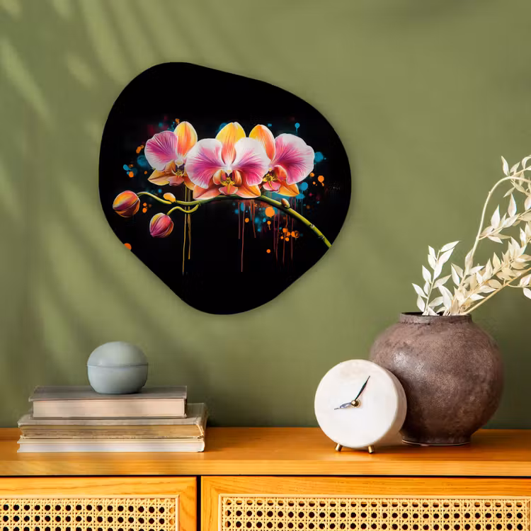 Orchidee - Graffiti - Kleurrijk - Bloemen - Abstract Wandcirkel Organisch Forex 3mm klein -sfeer2