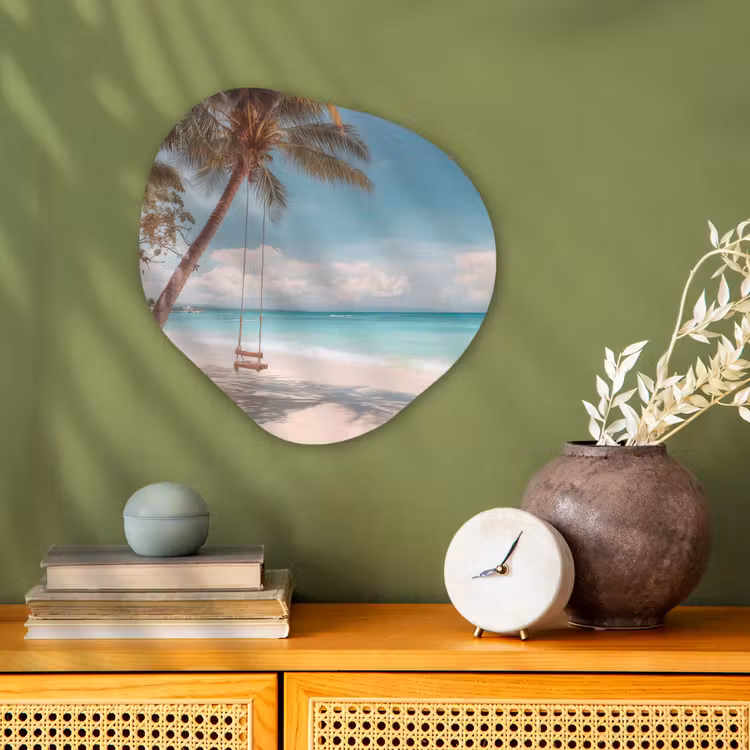 Palmboom - Schommel - Strand - Lucht Wandcirkel Organisch Forex 3mm klein -sfeer2