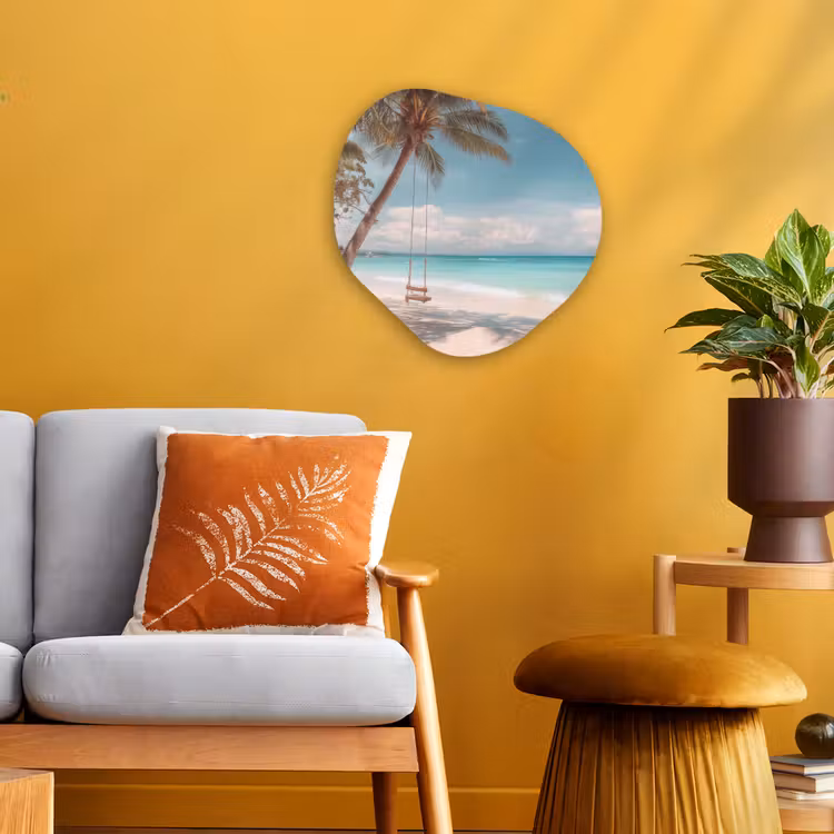 Palmboom - Schommel - Strand - Lucht Wandcirkel Organisch Forex 3mm klein -sfeer4