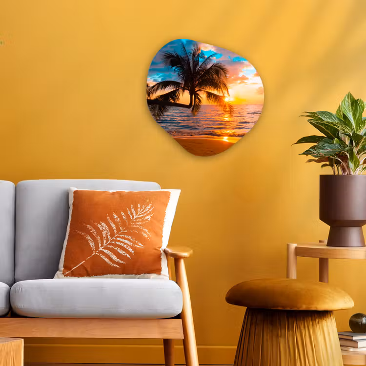 Palm - Zonsondergang - Horizon - Strand - Zee Wandcirkel Organisch Forex 3mm klein -sfeer4