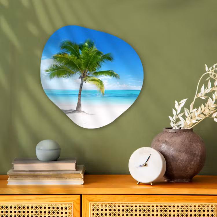 Palmboom - Strand - Zee - Zomer Wandcirkel Organisch Forex 3mm klein -sfeer2