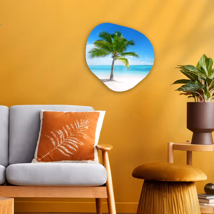 Palmboom - Strand - Zee - Zomer Wandcirkel Organisch Forex 3mm klein -sfeer4