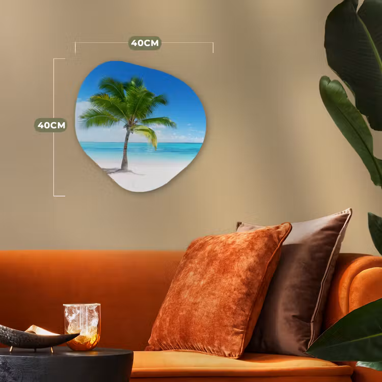 Palmboom - Strand - Zee - Zomer Wandcirkel Organisch Forex 3mm klein -sfeer3
