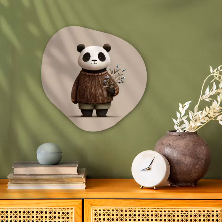 Panda - Blauwe bloemen - Zachtheid Wandcirkel Organisch Forex 3mm klein -sfeer2