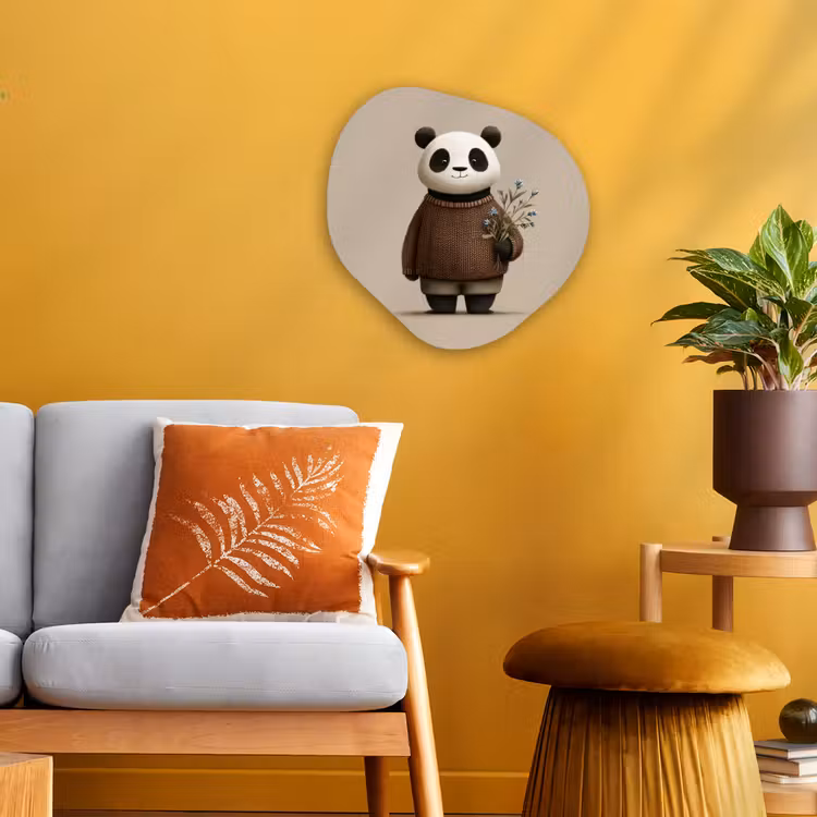 Panda - Blauwe bloemen - Zachtheid Wandcirkel Organisch Forex 3mm klein -sfeer4