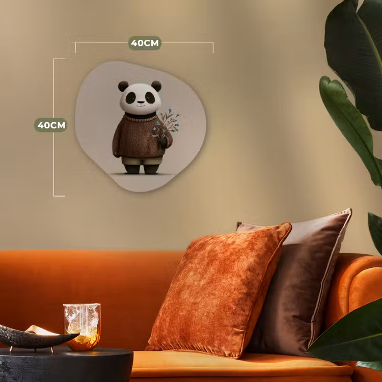 Panda - Blauwe bloemen - Zachtheid Wandcirkel Organisch Forex 3mm klein -sfeer3