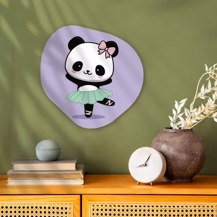 Panda - Paars - Sierlijk - Kawaii Wandcirkel Organisch Forex 3mm klein -sfeer2