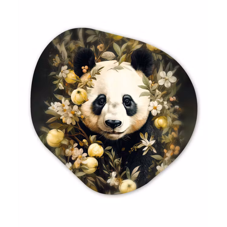 Panda - Pandabeer - Wilde dieren - Natuur - Bloemen Wandcirkel Organisch Forex 3mm klein -3d