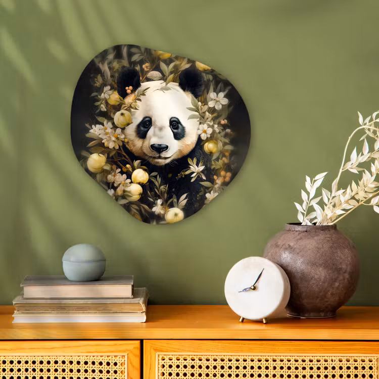 Panda - Pandabeer - Wilde dieren - Natuur - Bloemen Wandcirkel Organisch Forex 3mm klein -sfeer2