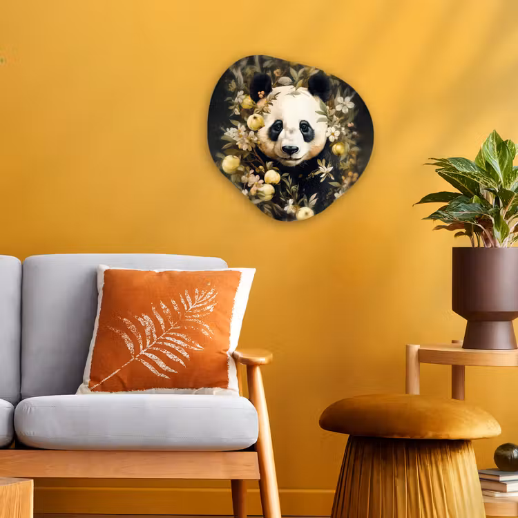 Panda - Pandabeer - Wilde dieren - Natuur - Bloemen Wandcirkel Organisch Forex 3mm klein -sfeer4