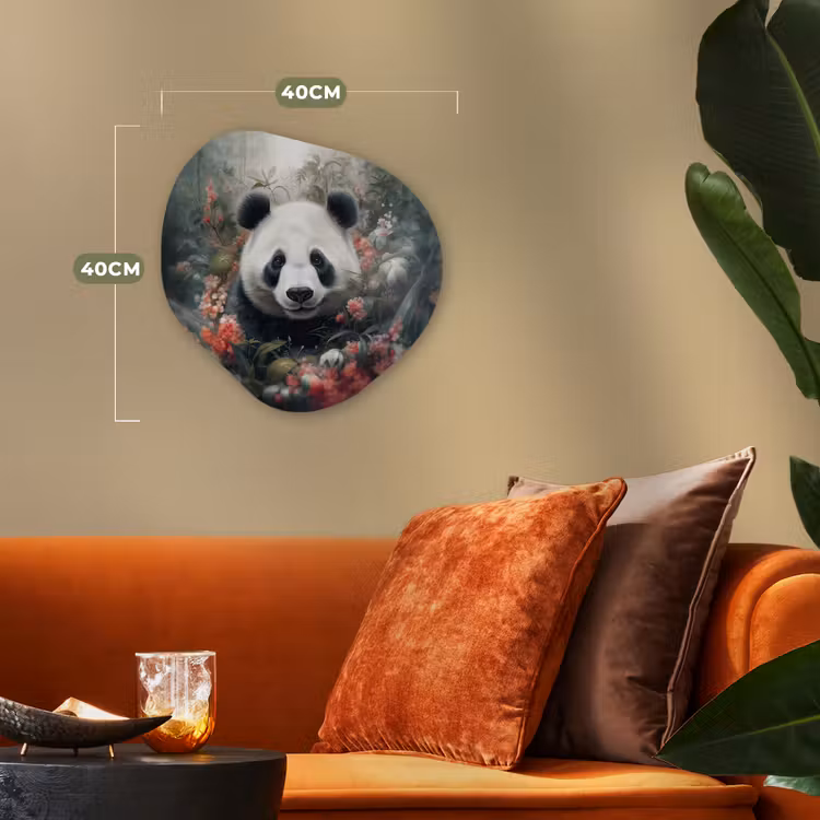 Panda - Wilde dieren - Bloemen - Natuur Wandcirkel Organisch Forex 3mm klein -sfeer3