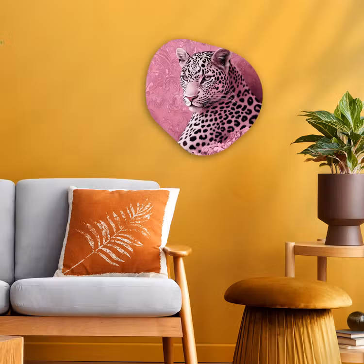 Panter - Luxe - Roze Wandcirkel Organisch Forex 3mm klein -sfeer4