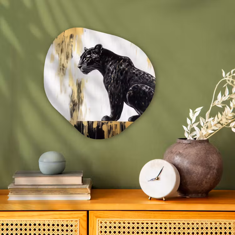 Panter - Zwart - Abstract - Goud Wandcirkel Organisch Forex 3mm klein -sfeer2