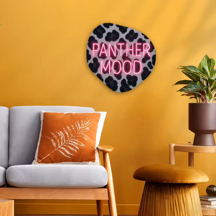 Panterprint - Zwart - Neonletters - Roze Wandcirkel Organisch Forex 3mm klein -sfeer4