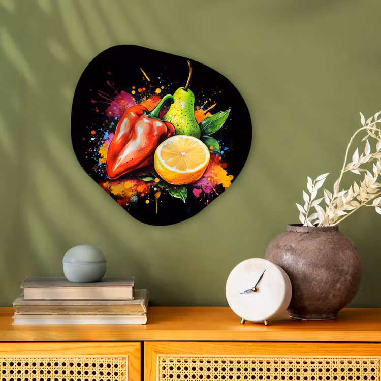 Paprika - Peer - Citroen - Graffiti - Verf - Abstract Wandcirkel Organisch Forex 3mm klein -sfeer2