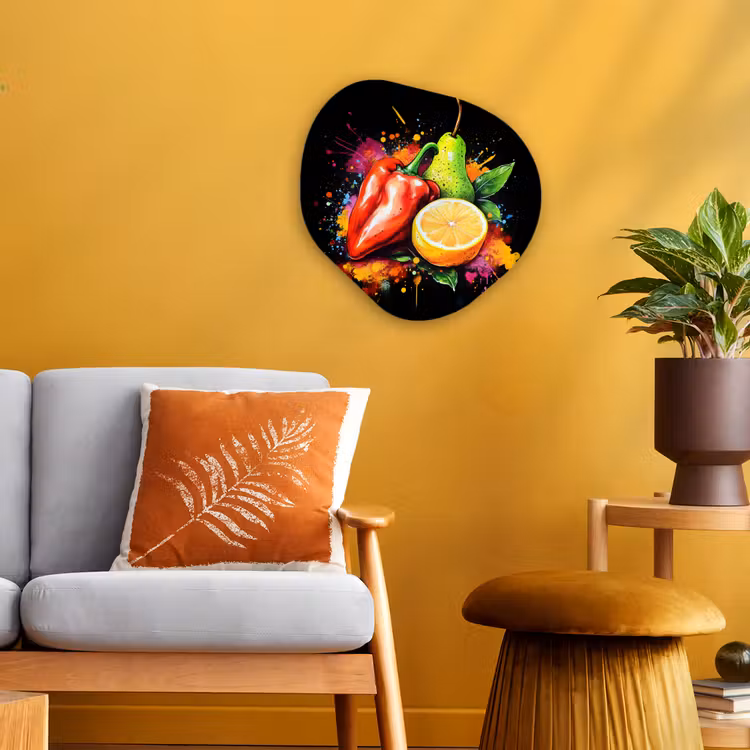 Paprika - Peer - Citroen - Graffiti - Verf - Abstract Wandcirkel Organisch Forex 3mm klein -sfeer4