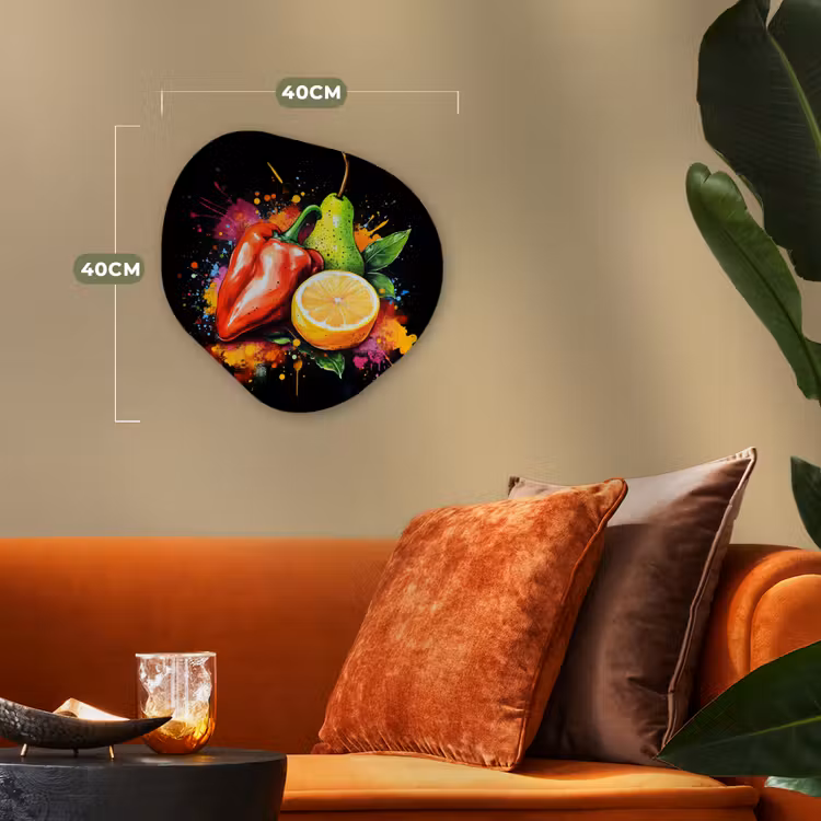 Paprika - Peer - Citroen - Graffiti - Verf - Abstract Wandcirkel Organisch Forex 3mm klein -sfeer3