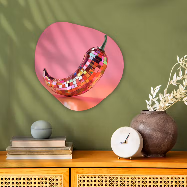 Peper - Disco - Rood - Glitter Wandcirkel Organisch Forex 3mm klein -sfeer2
