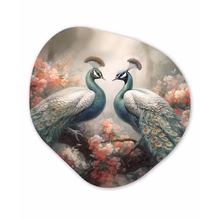 Pauwen - Pauwenveren - Vogels - Bloemen - Natuur Wandcirkel Organisch Forex 3mm klein -3d