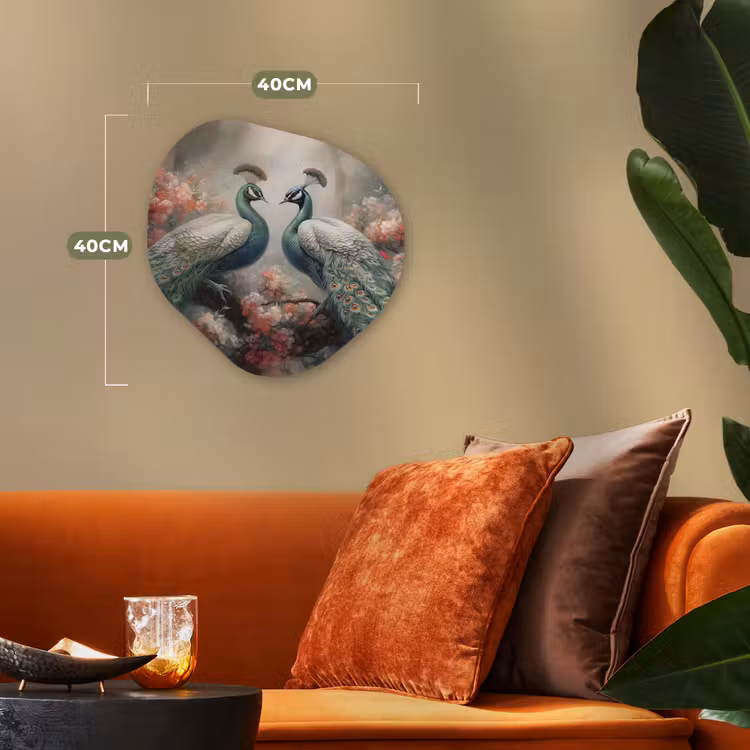 Pauwen - Pauwenveren - Vogels - Bloemen - Natuur Wandcirkel Organisch Forex 3mm klein -sfeer3