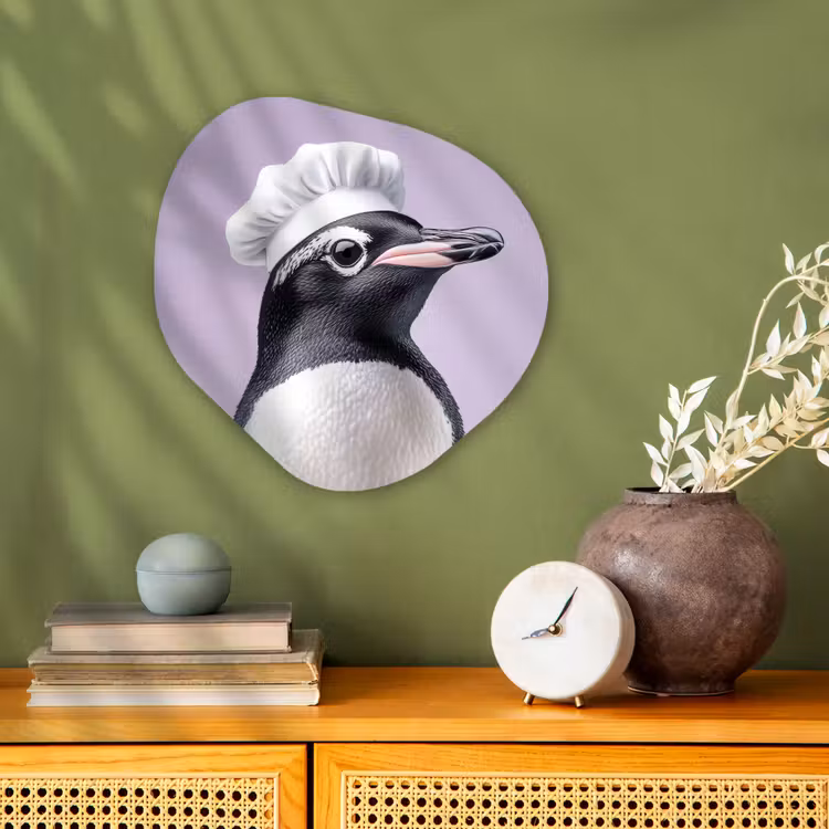 Pinguïn - Koksmuts - Lief - Paars Wandcirkel Organisch Forex 3mm klein -sfeer2