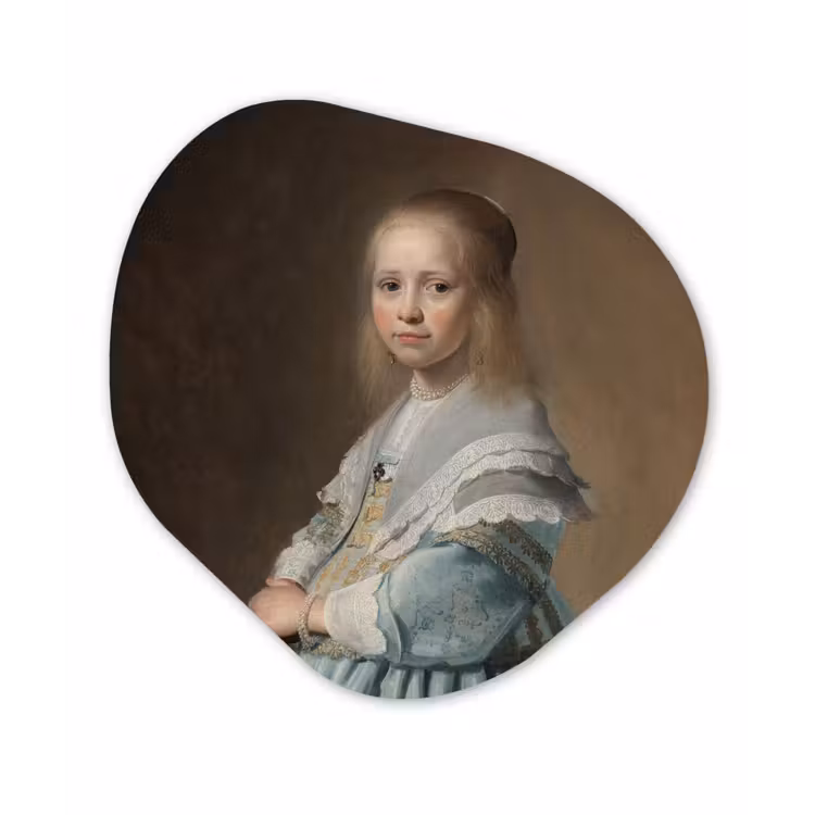 Portret van een meisje in het blauw - Schilderij van Johannes Cornelisz. Verspronck Wandcirkel Organisch Forex 3mm klein -3d