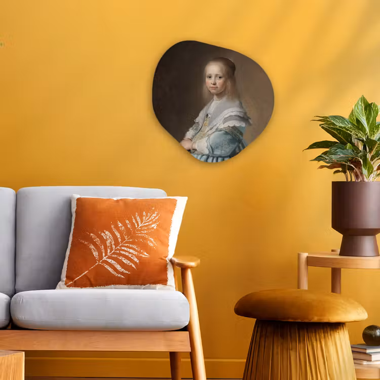 Portret van een meisje in het blauw - Schilderij van Johannes Cornelisz. Verspronck Wandcirkel Organisch Forex 3mm klein -sfeer4