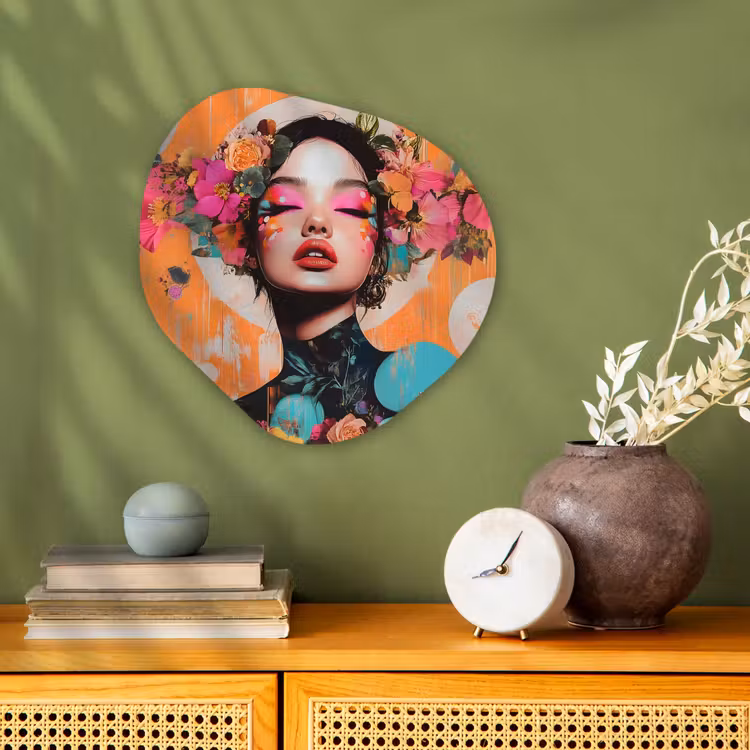 Portret - Vrouw - Abstract - Bloemen Wandcirkel Organisch Forex 3mm klein -sfeer2