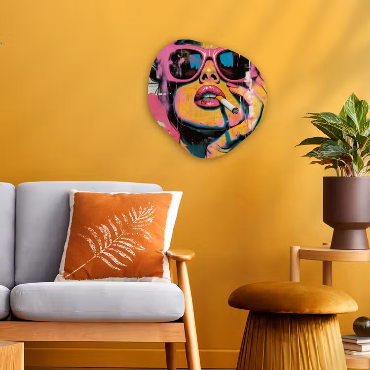 Portret - Vrouw - Abstract - Zonnebril Wandcirkel Organisch Forex 3mm klein -sfeer4