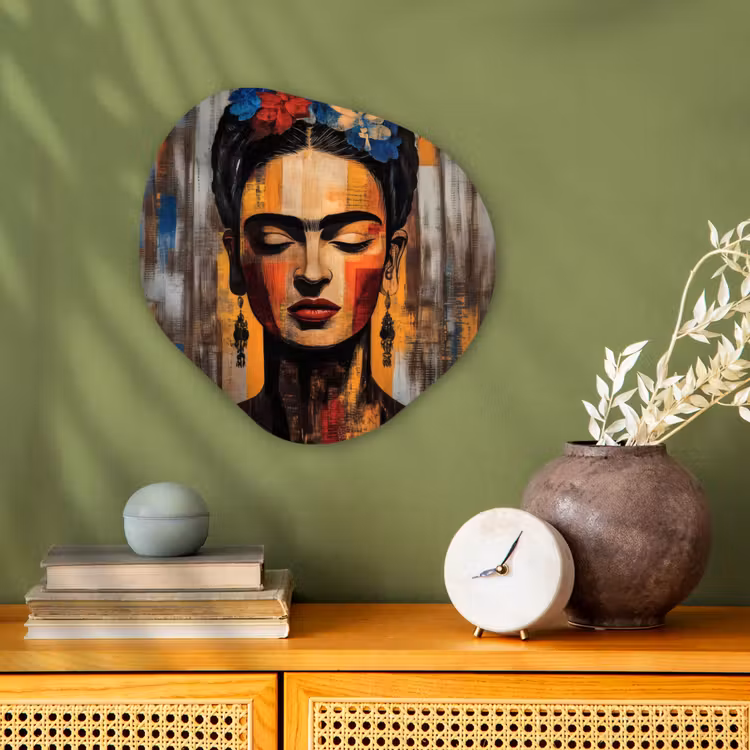Portret - Vrouw - Bloemen Wandcirkel Organisch Forex 3mm klein -sfeer2